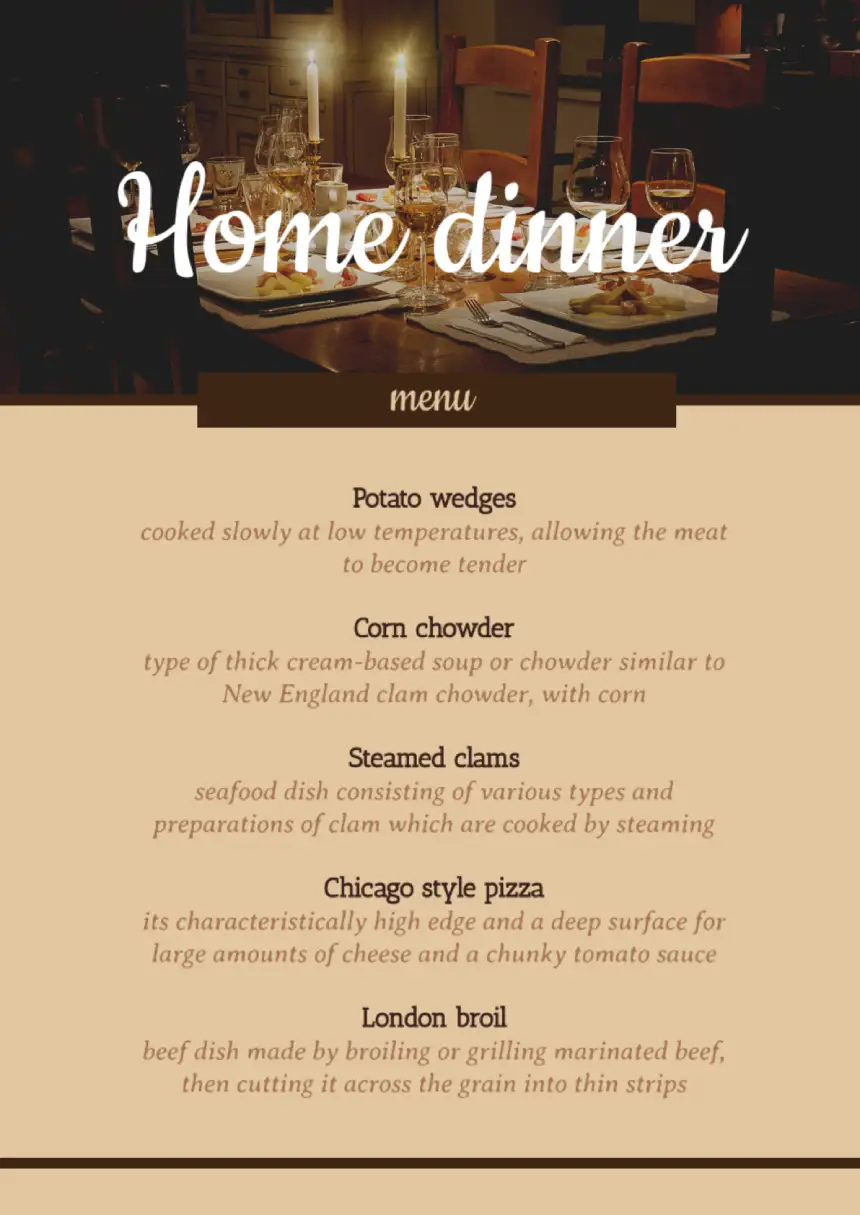 Menu Home Dinner Template