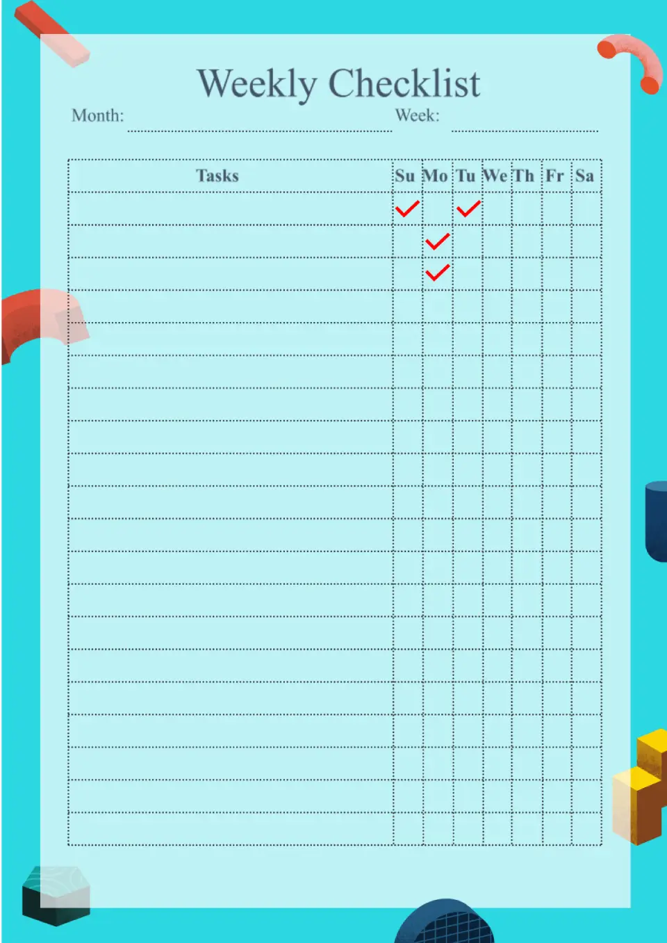 Weekly Checklist Template