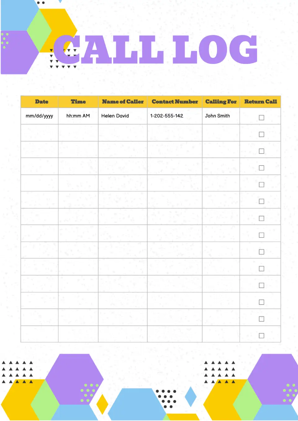 Workout Log Template
