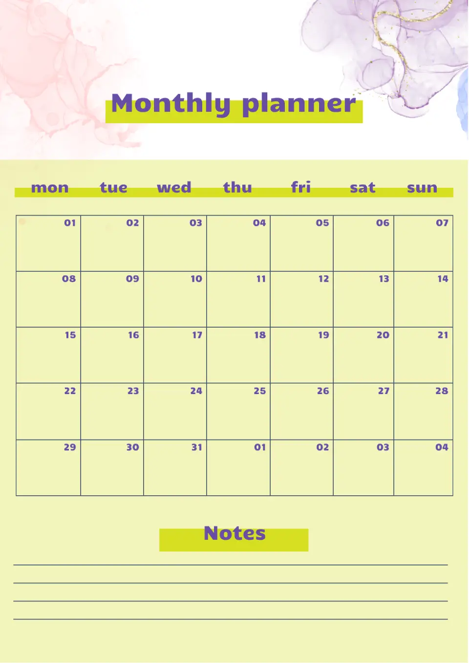 Monthly Planner Template