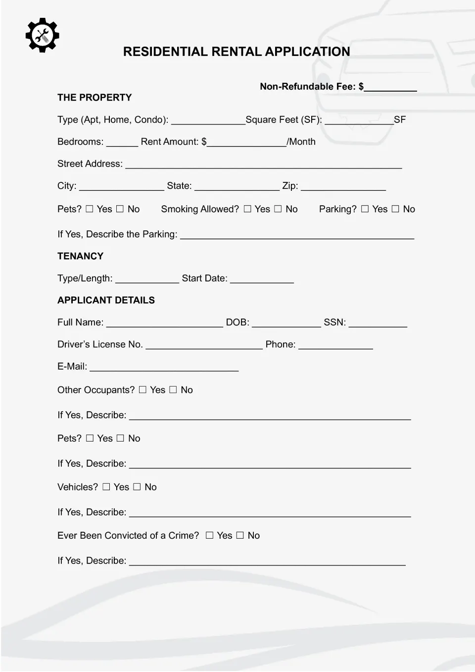 Rental Application Template