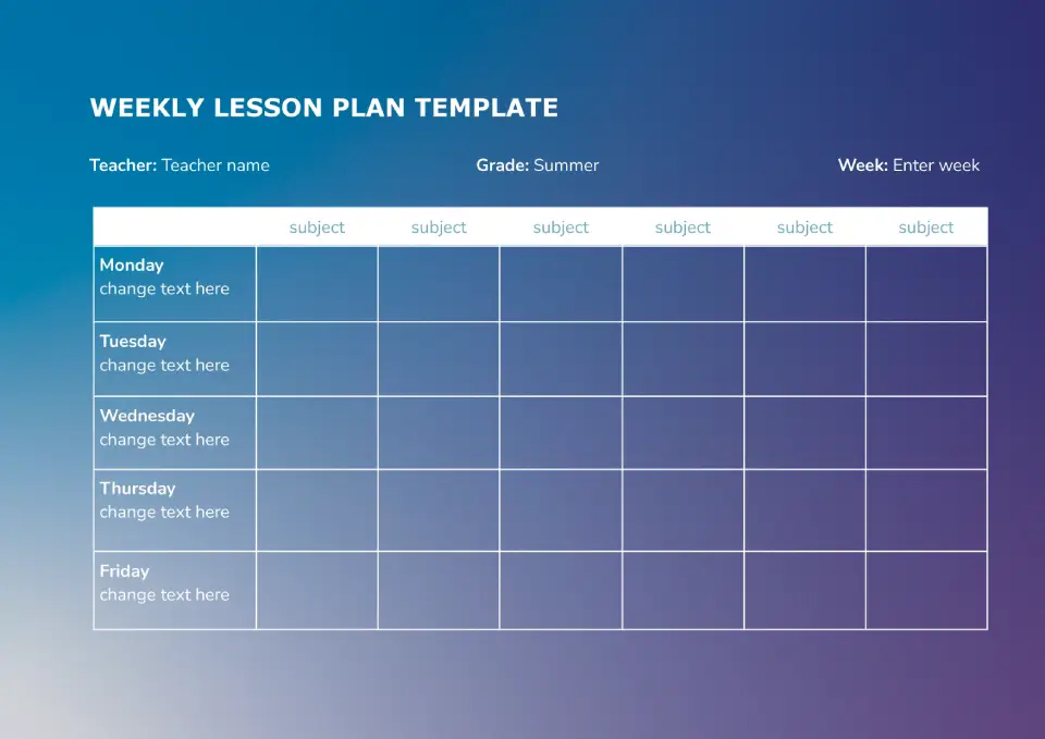 Weekly Lesson Plan Template