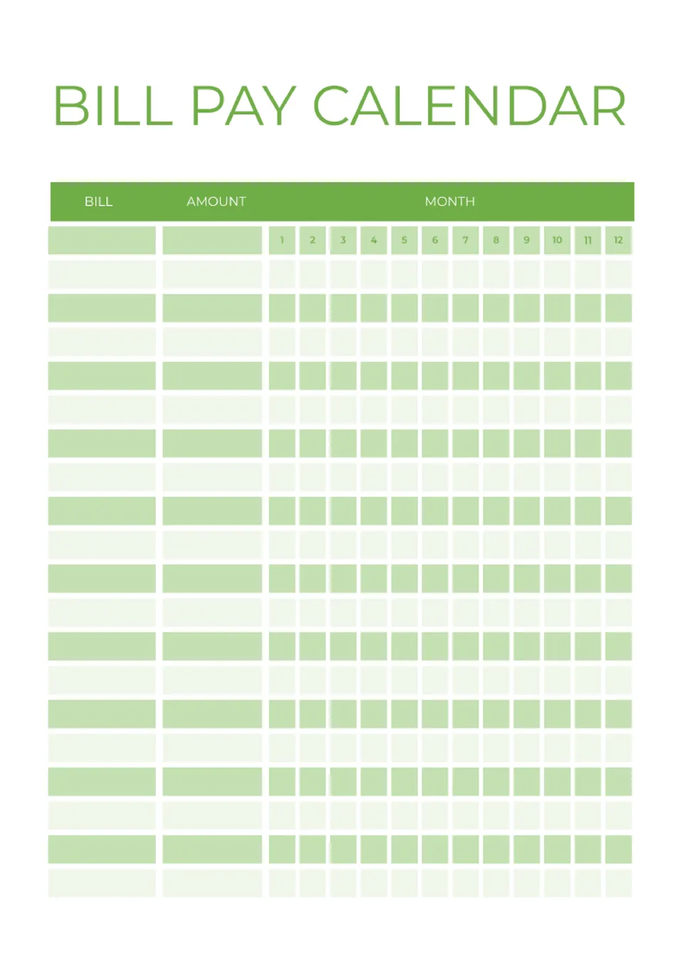 Bill Pay Calendar Template