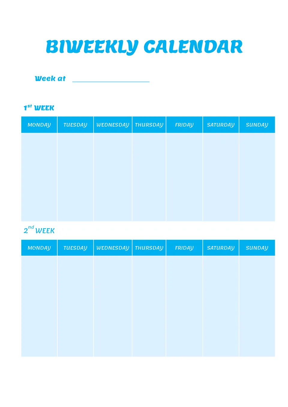 Biweekly Calendar Template