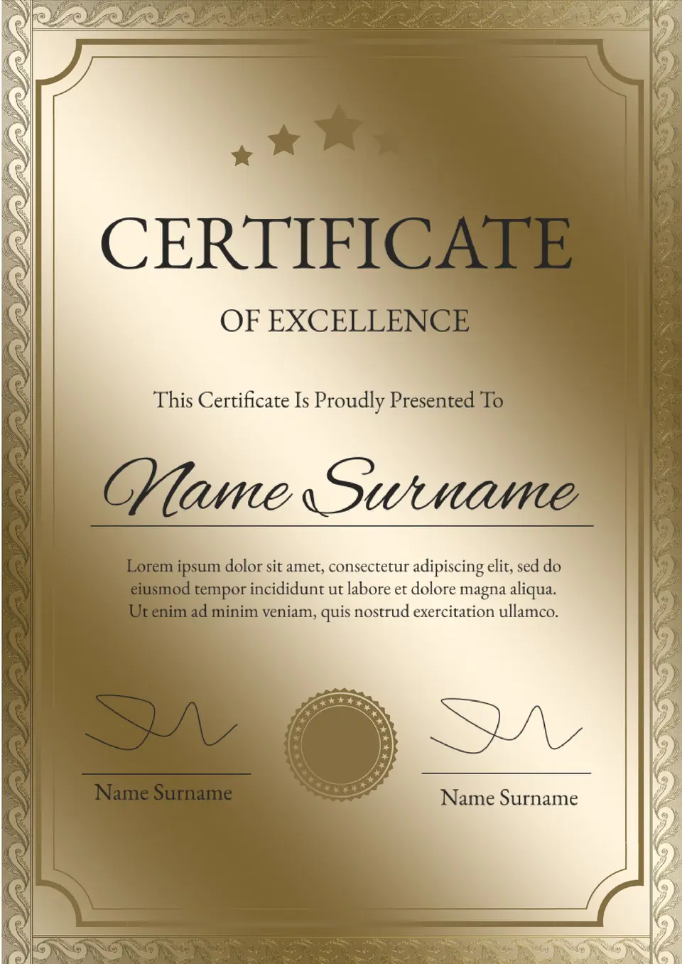 Certificate Of Excellence Template