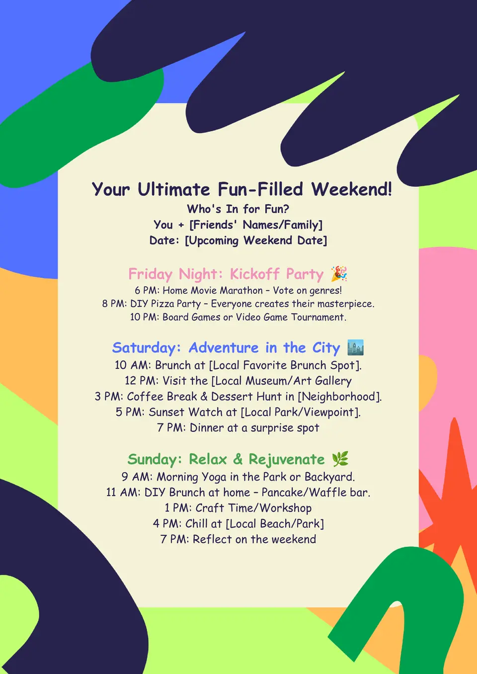 Fun Itinerary Template