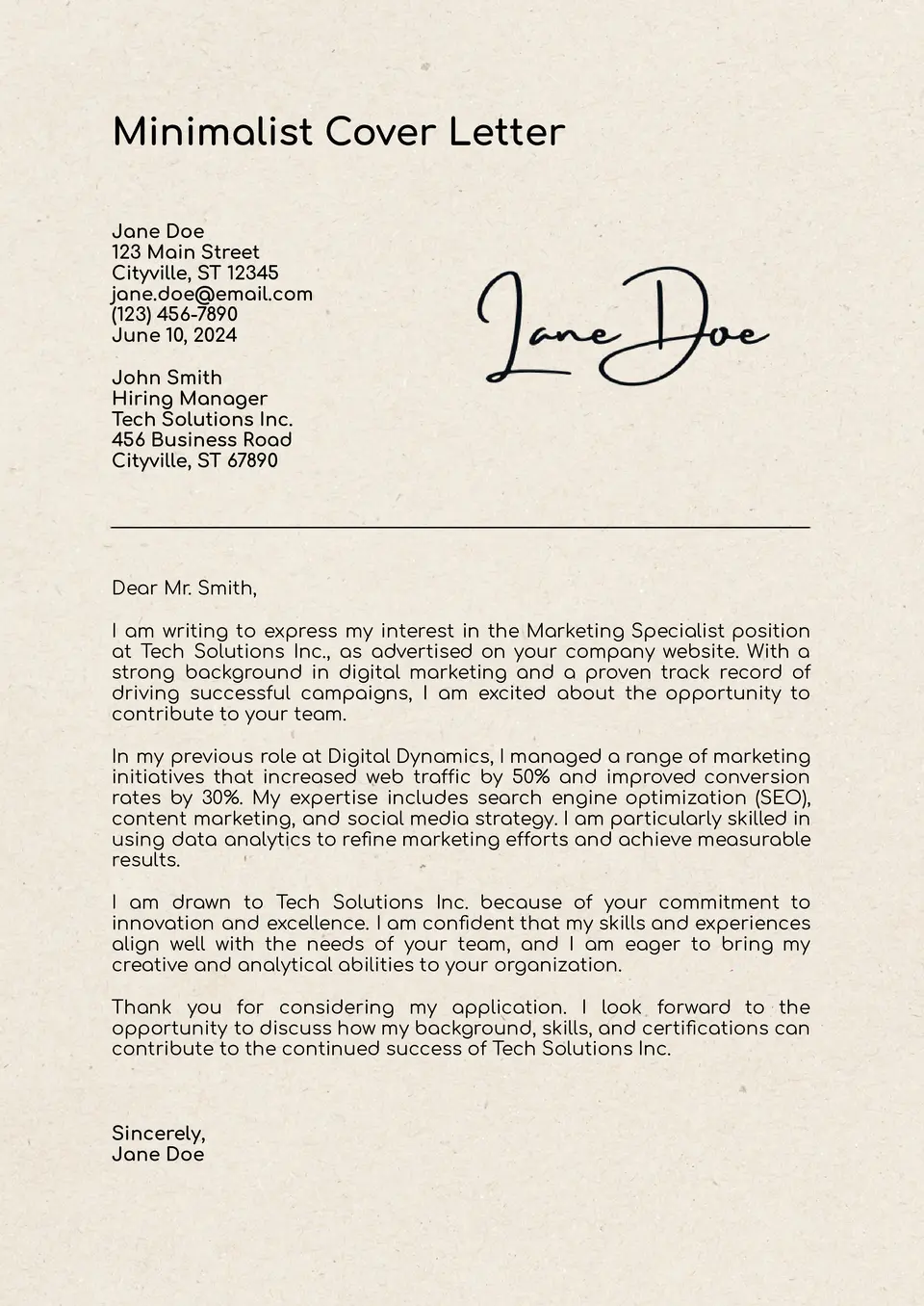 Minimalist Cover Letter Template