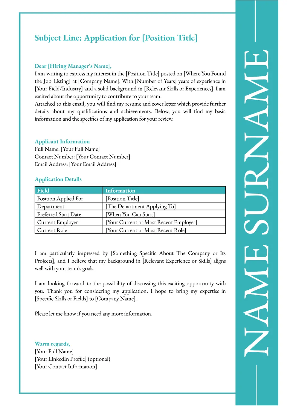 Application Email Template