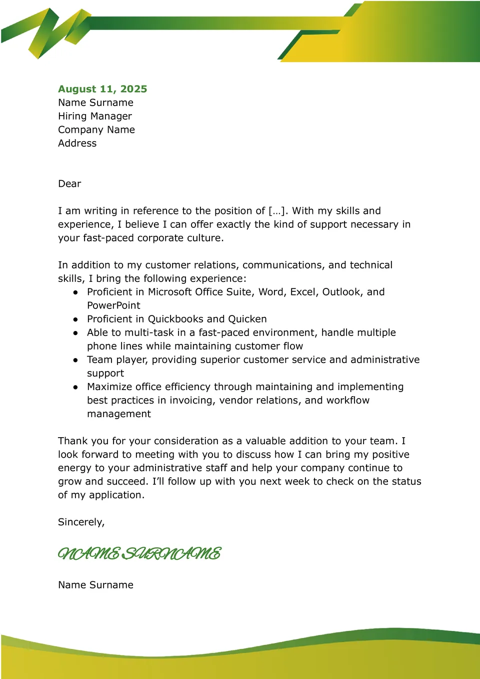 Application Letter Template