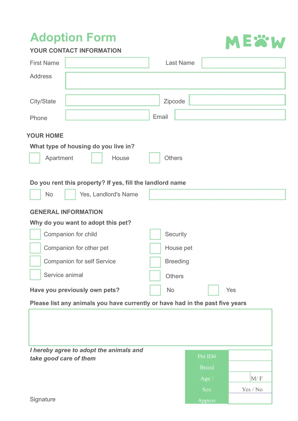 Cat Adoption Application Template