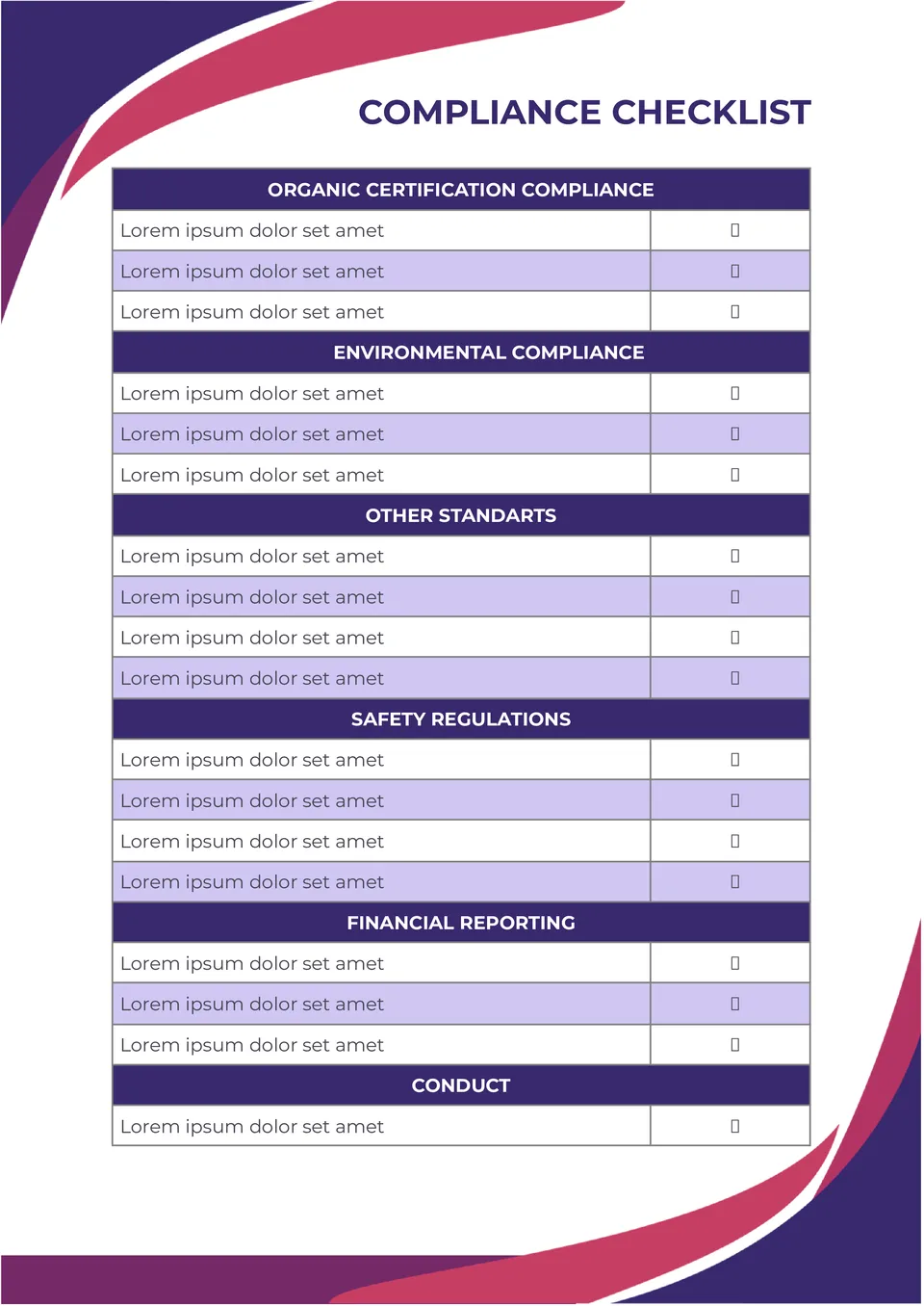 Compliance Checklist Template