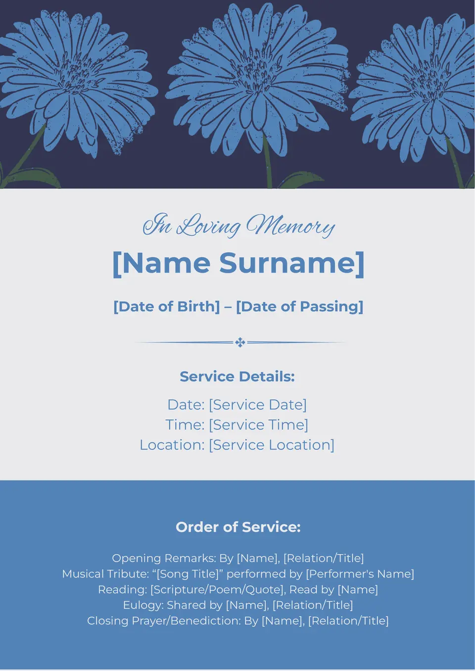 Plantilla Elegante de Programa de Funeral