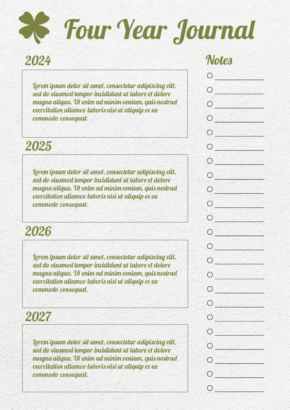 Four Year Journal Template