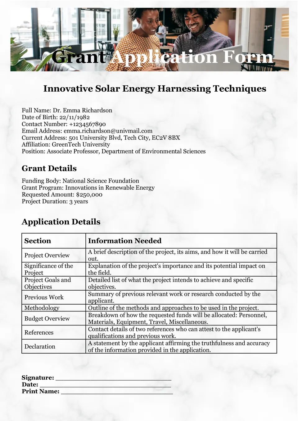 Grant Application Template