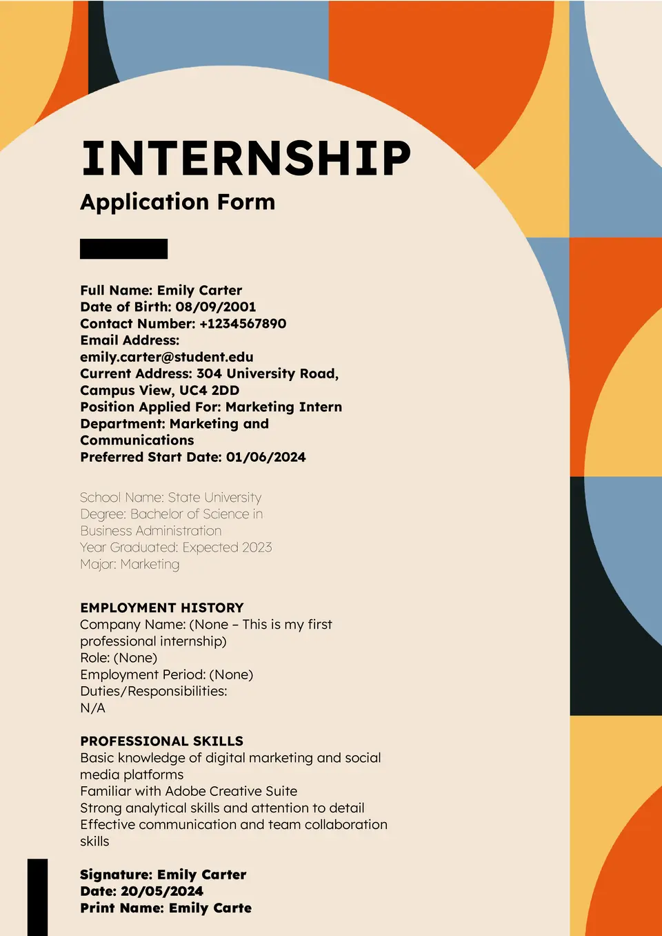 Internship Application Template
