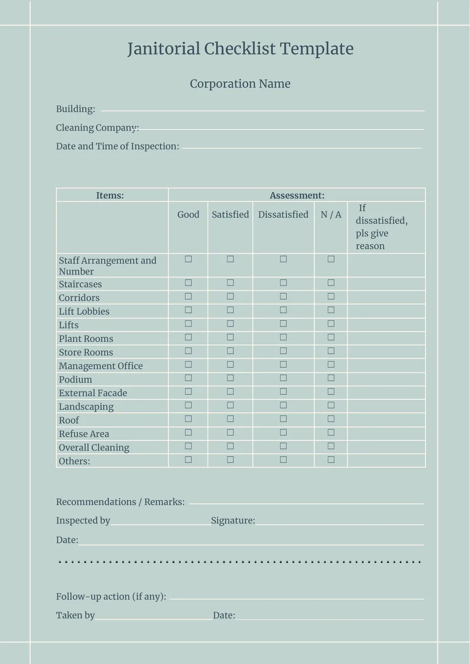 Janitorial Checklist Template
