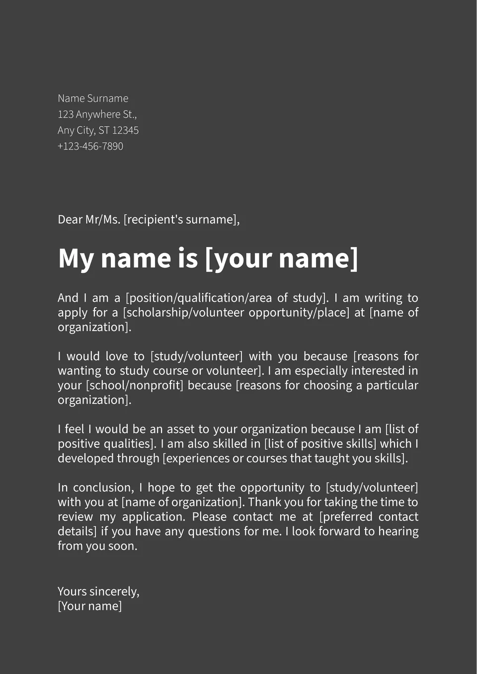 Motivation Letter Template