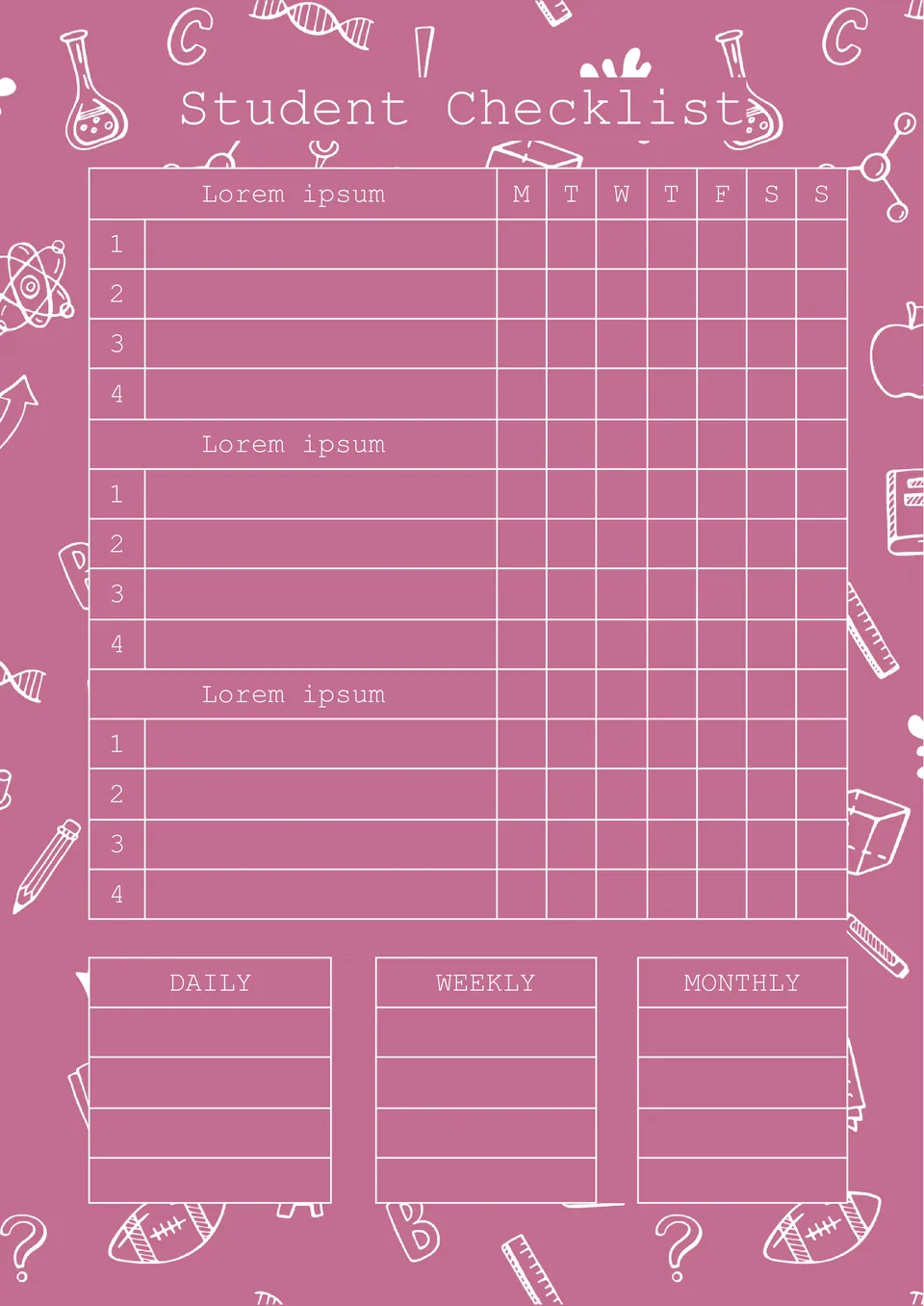 Student Checklist Template