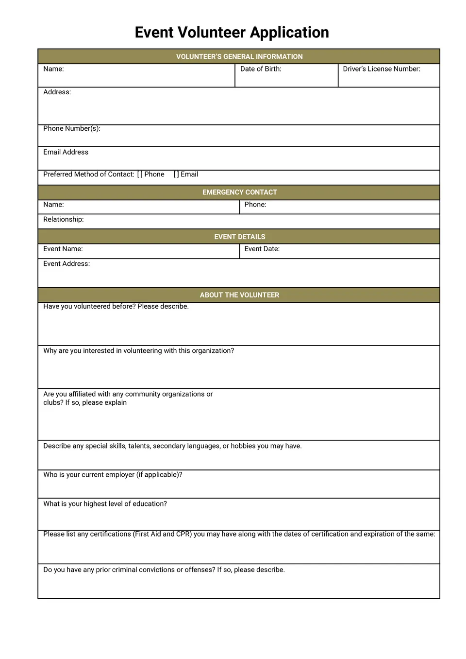 Volunteer Application Template