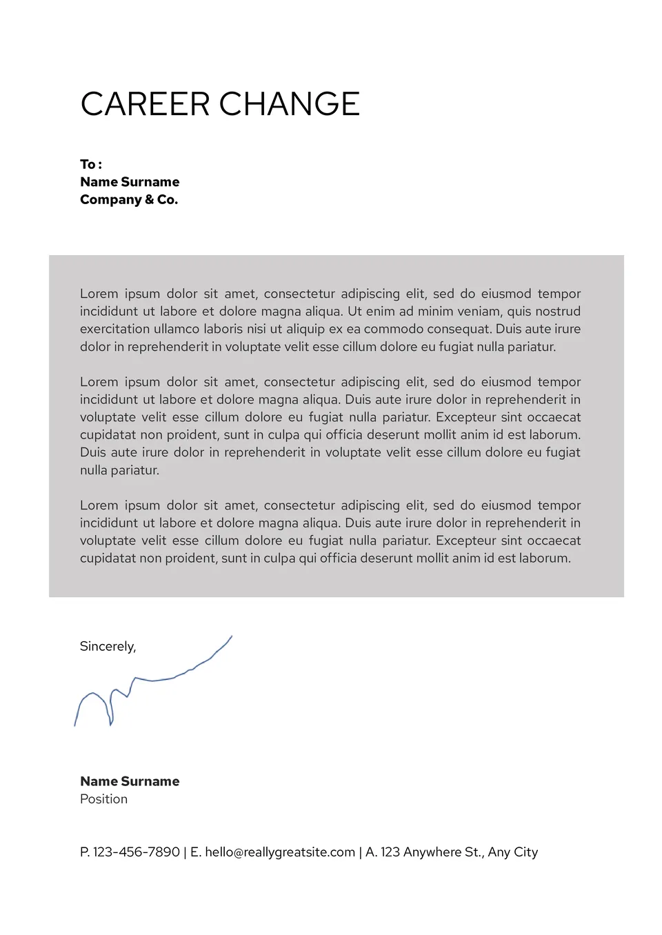 Career Change Cover Letter Template