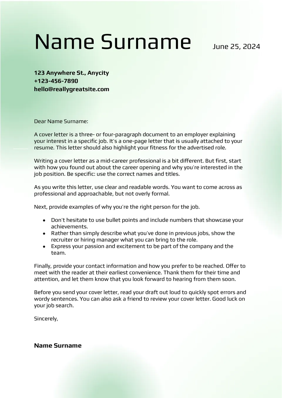 Customer Service Cover Letter Template