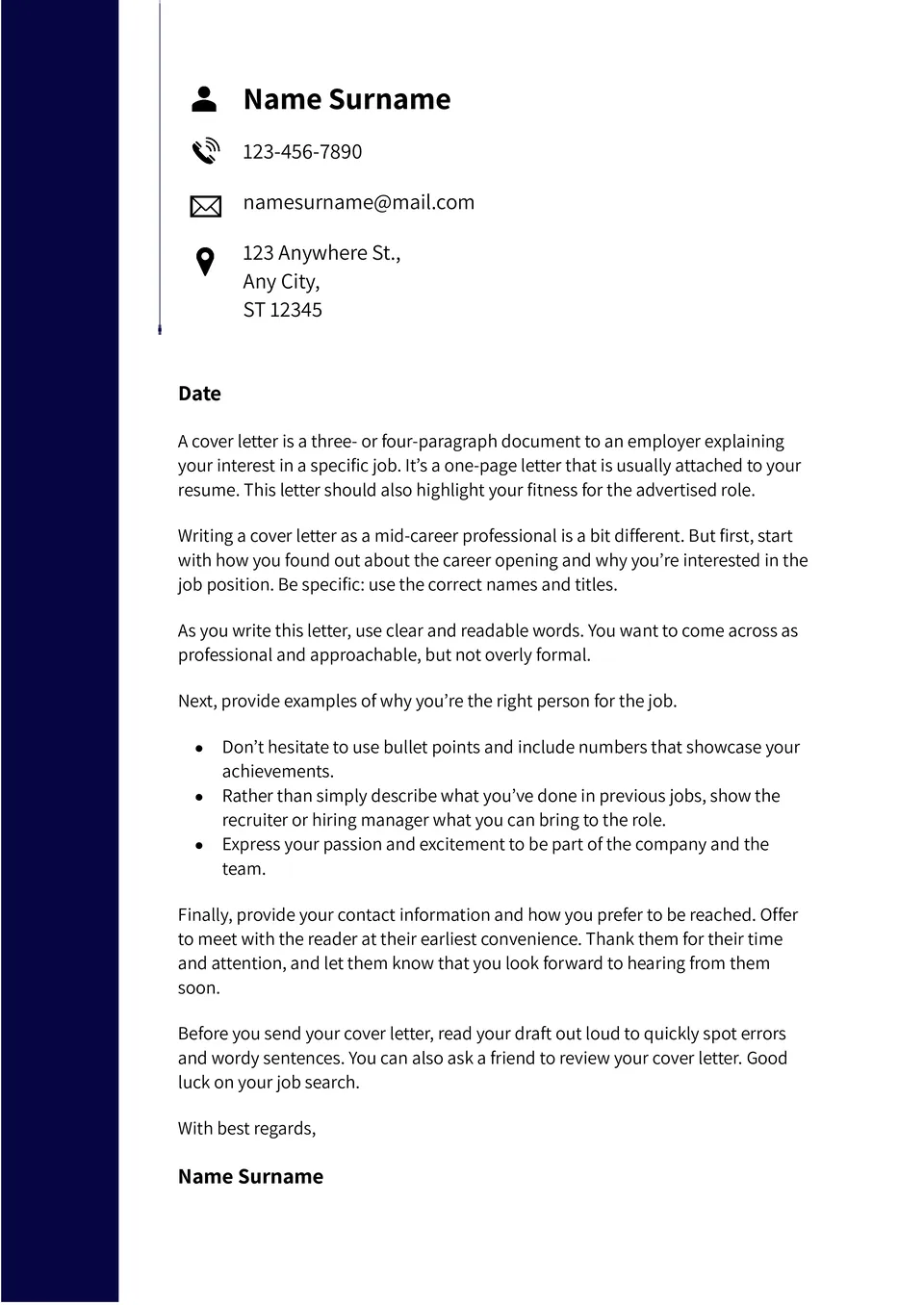 Traditional Cover Letter Template