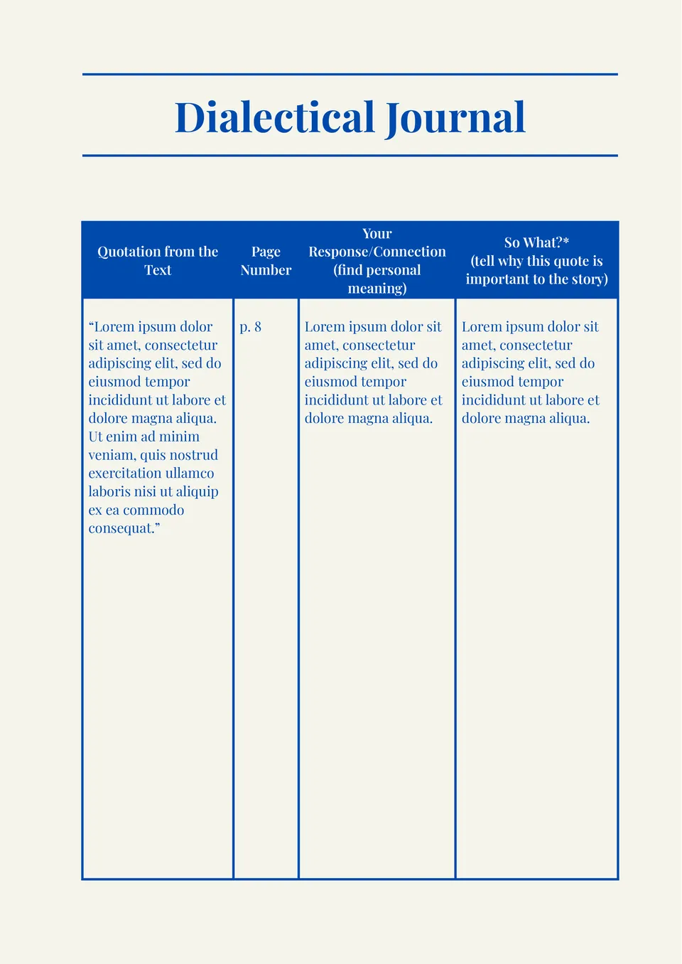 Dialectical Journal Template