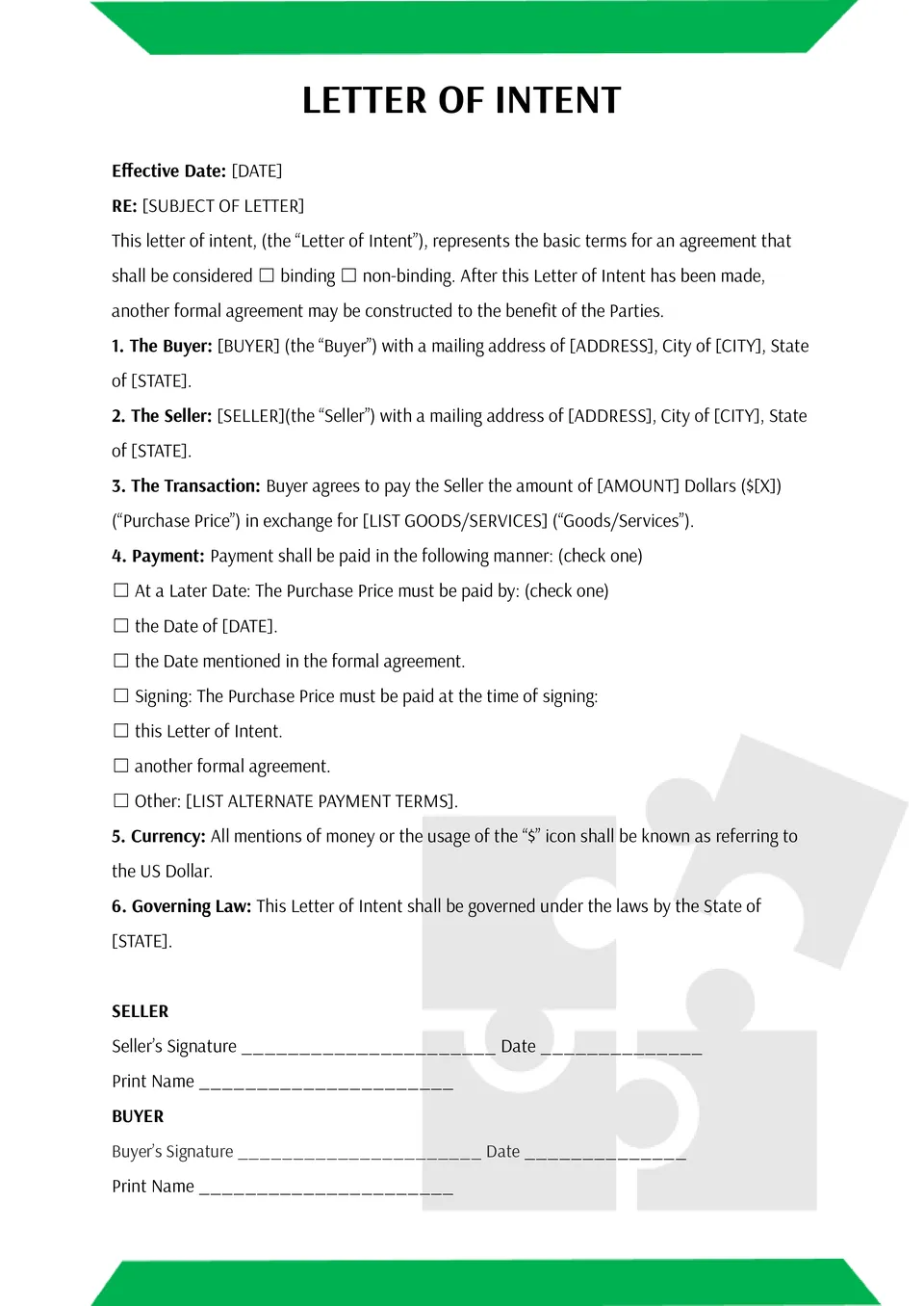Letter Of Intent Template