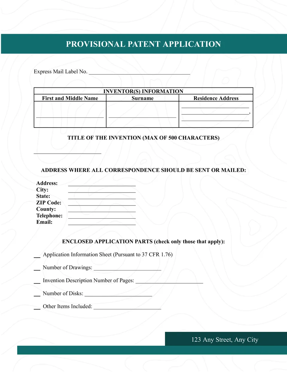 Provisional Patent Application Template
