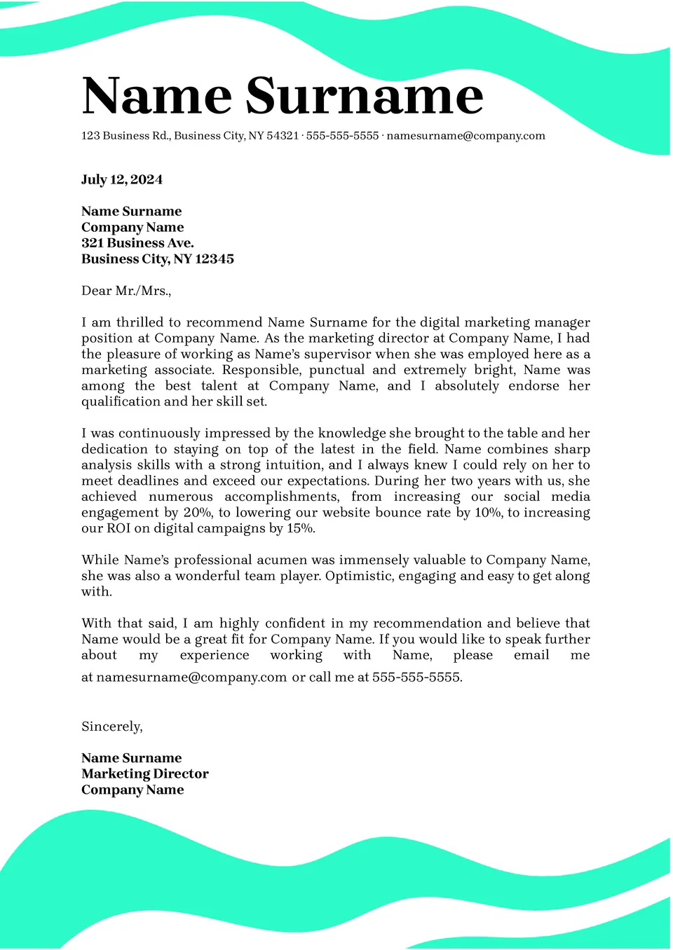 Reference Letter Template