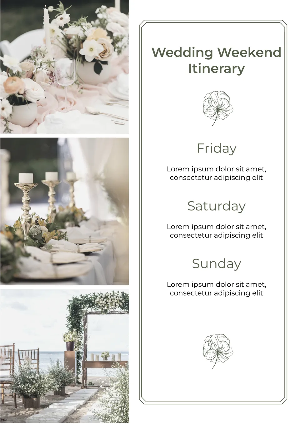 Wedding Weekend Itinerary Template