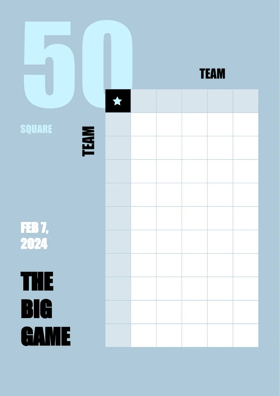 50 Square Super Bowl Pool Template