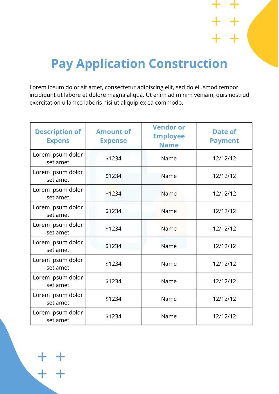 Pay Application Construction Template