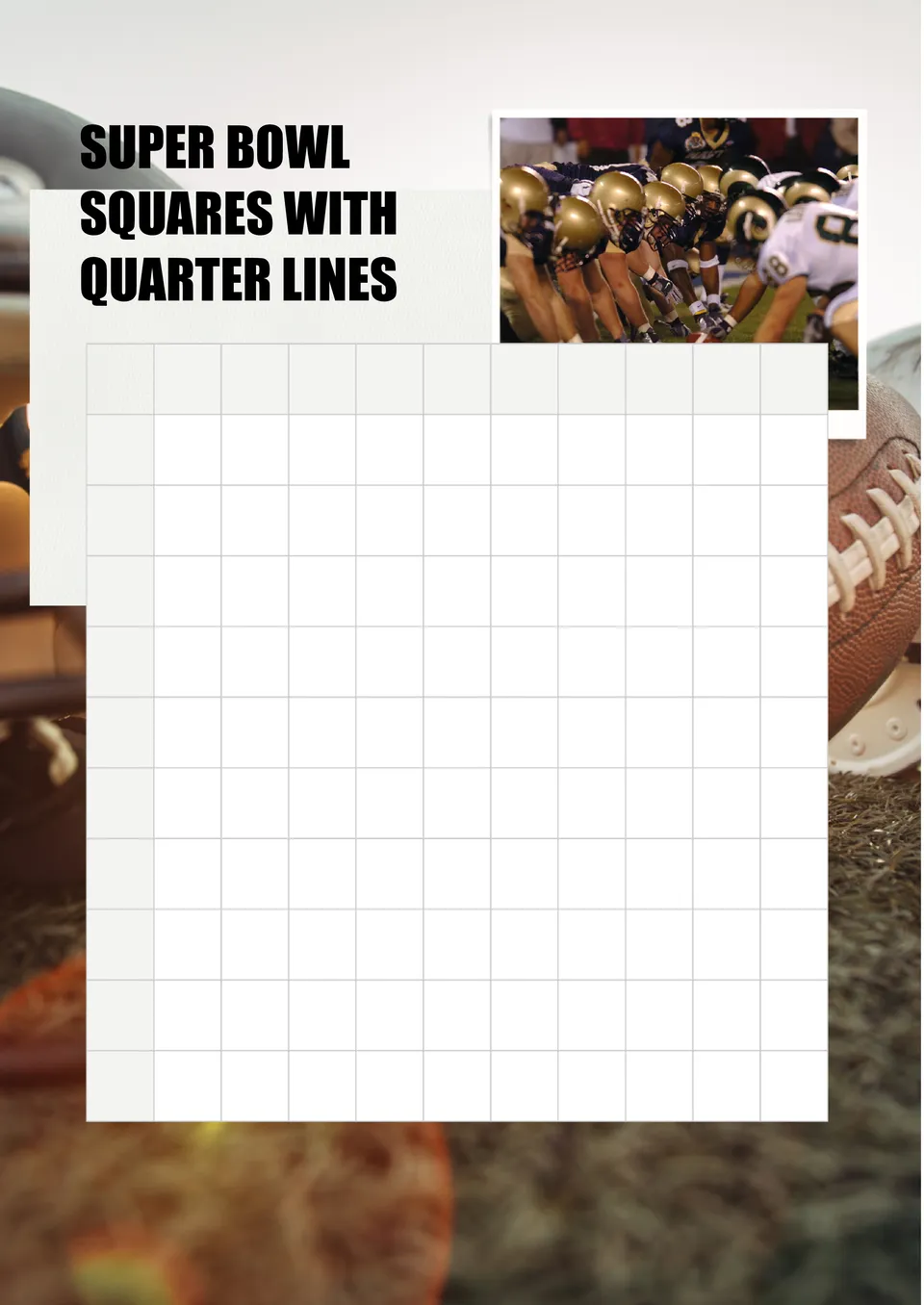Super Bowl Squares With Quarter Lines