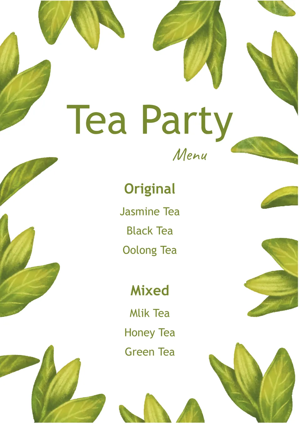 Tea Party Menu Template