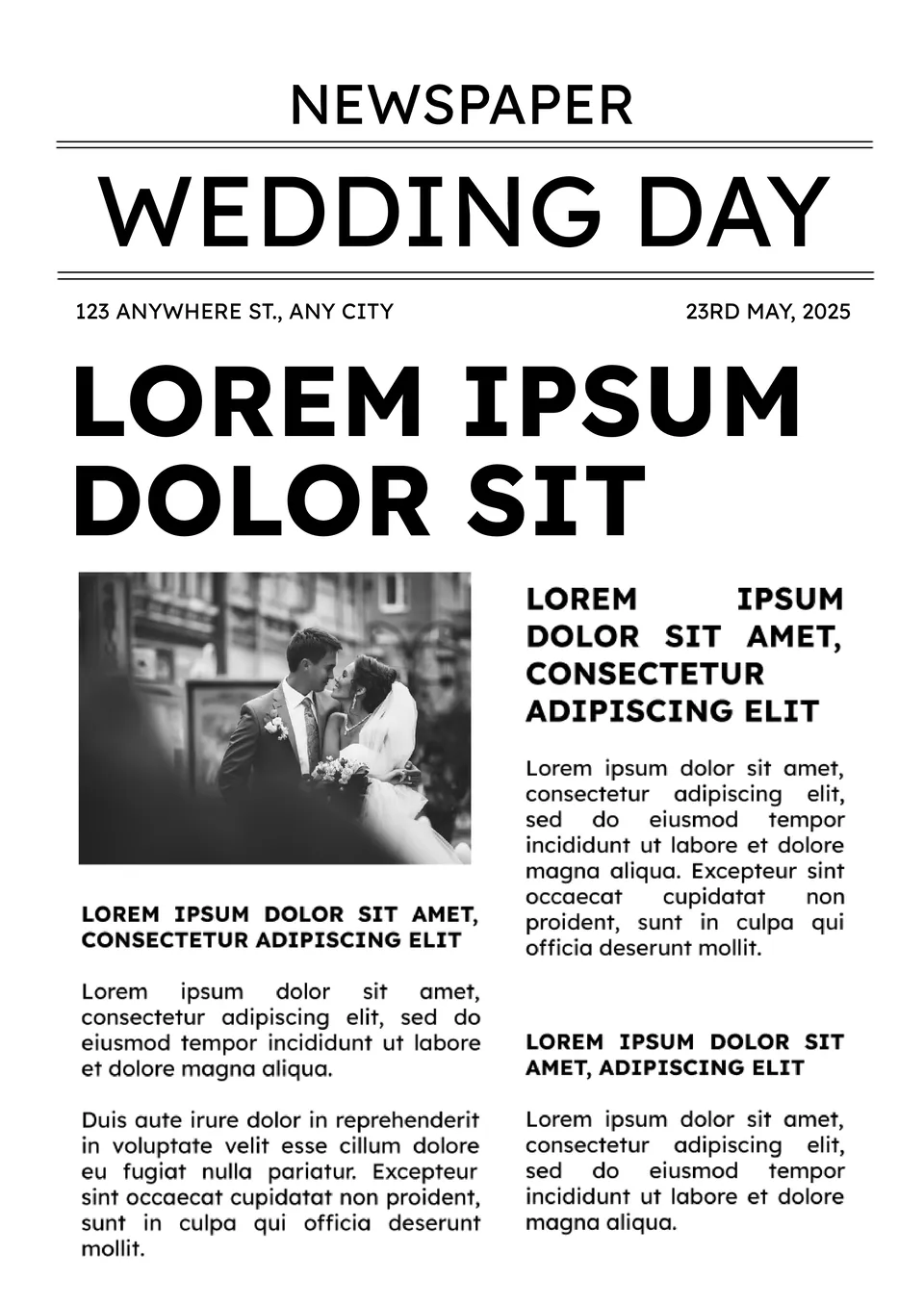 Wedding Day Newspaper Template