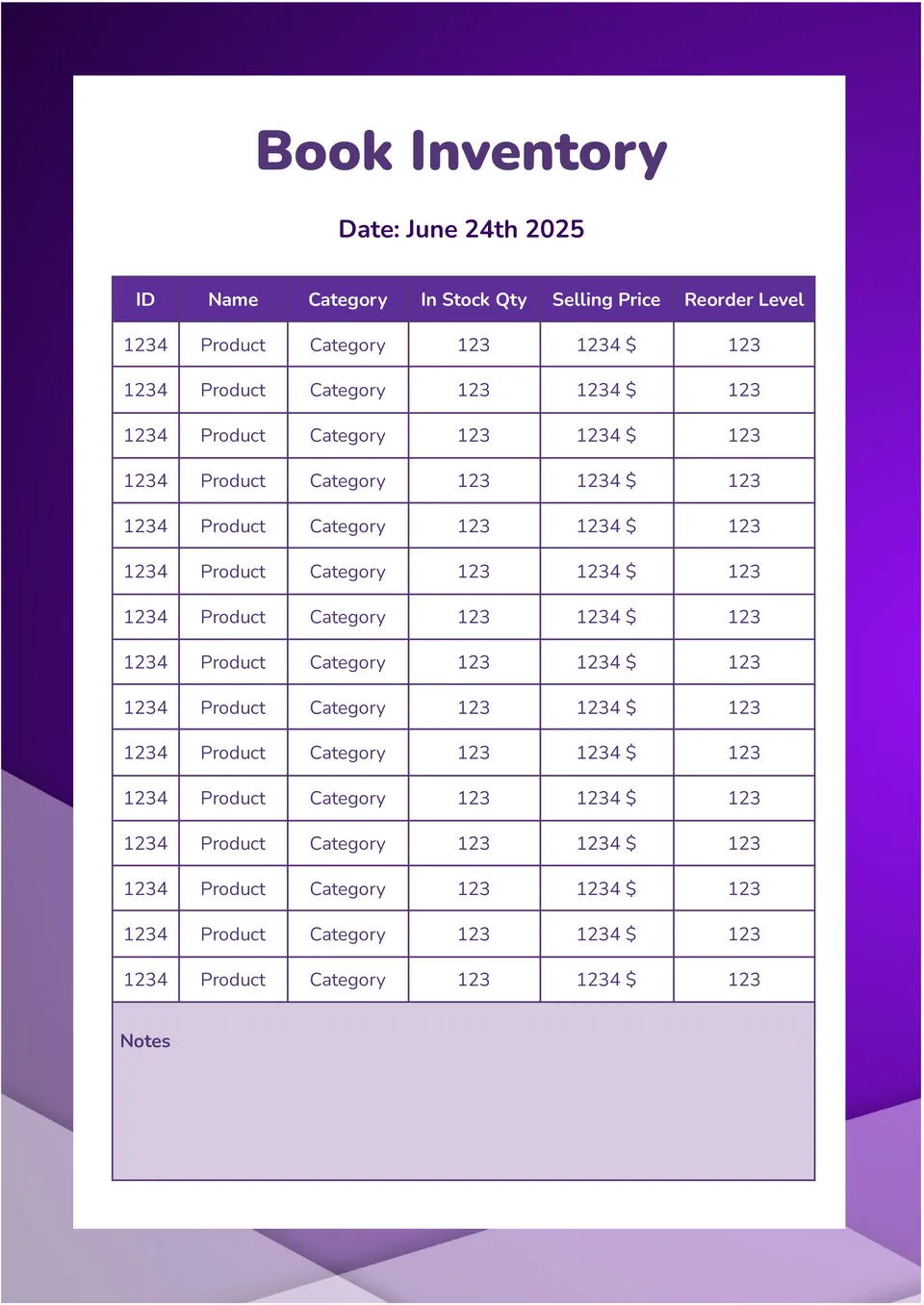 Book Inventory Template