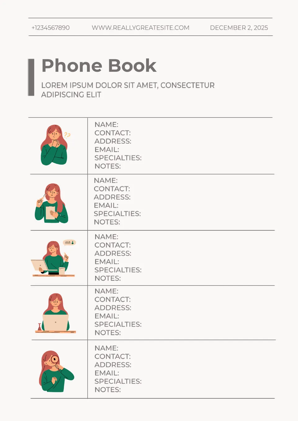 Phone Book Template