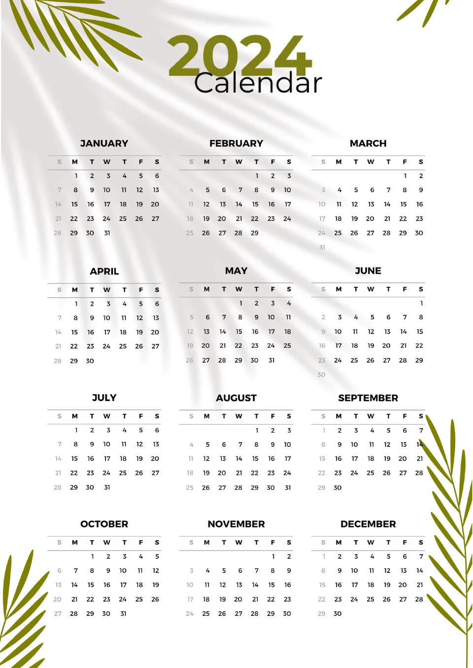 12 Month Calendar Template