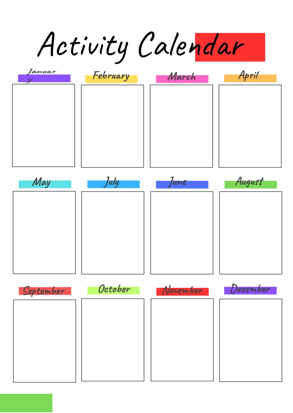 Activity Calendar Template