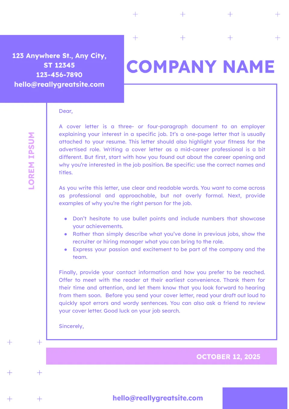 Application Cover Letter Template