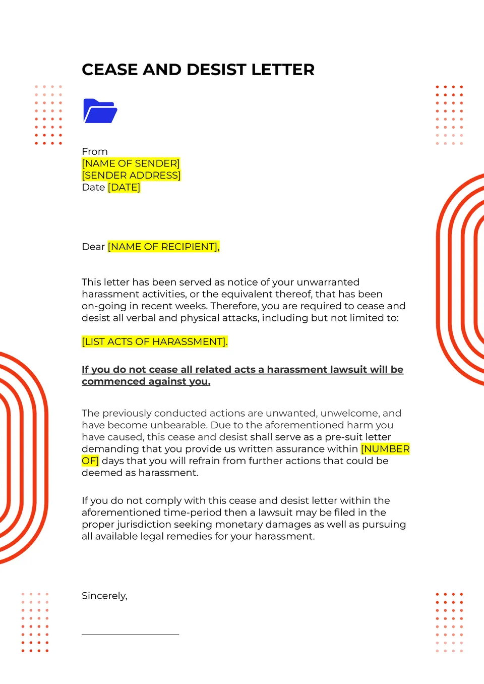 Cease And Desist Letter Template