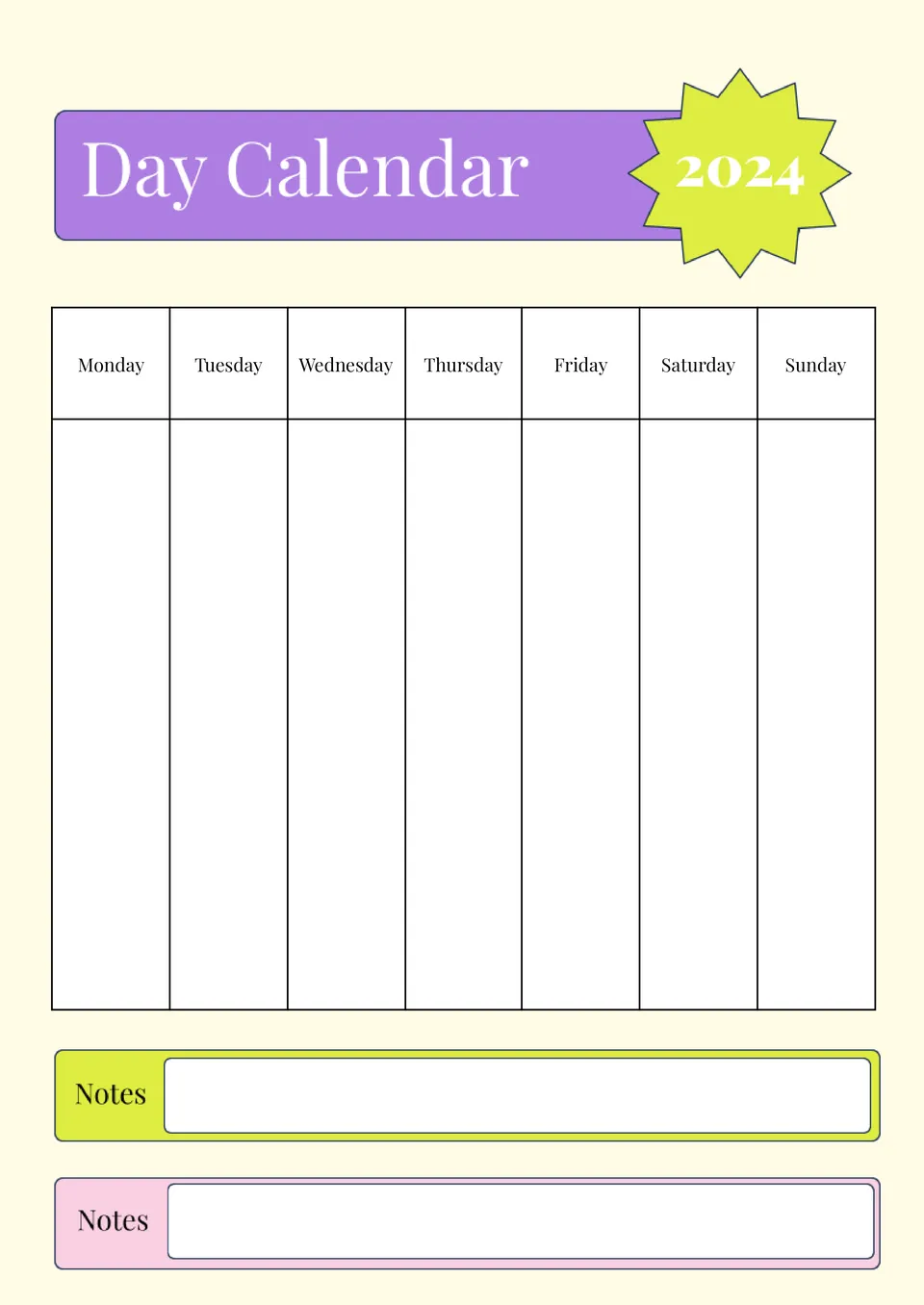 Day Calendar Template