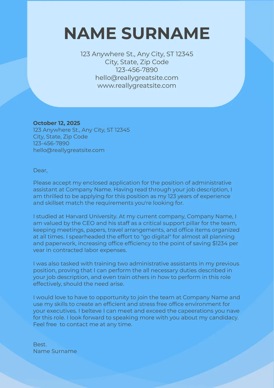 Harvard Cover Letter Template