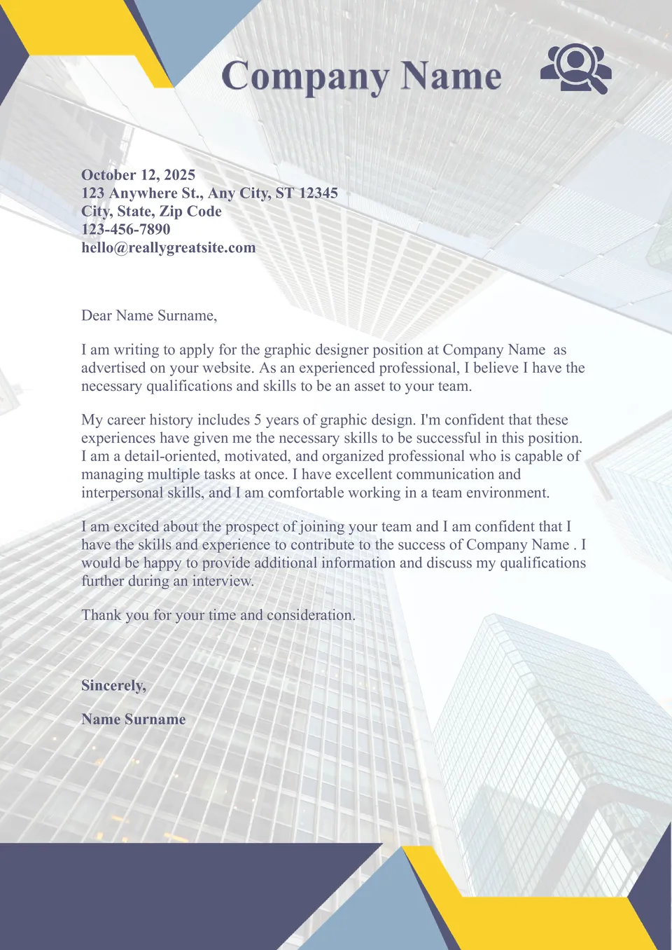 Job Application Cover Letter Template