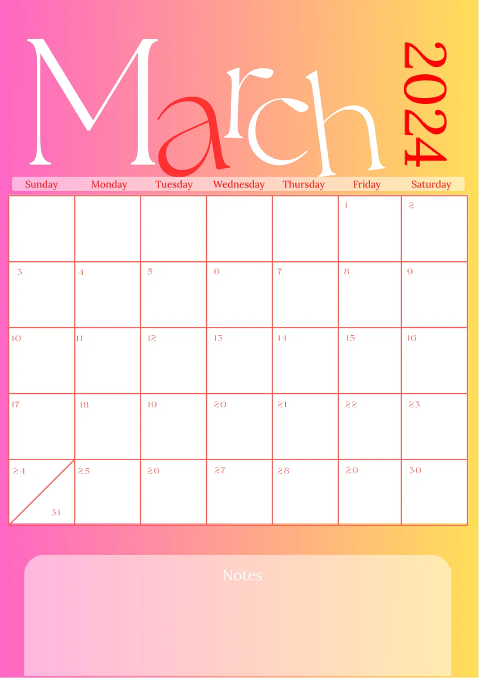 March 2024 Calendar Template