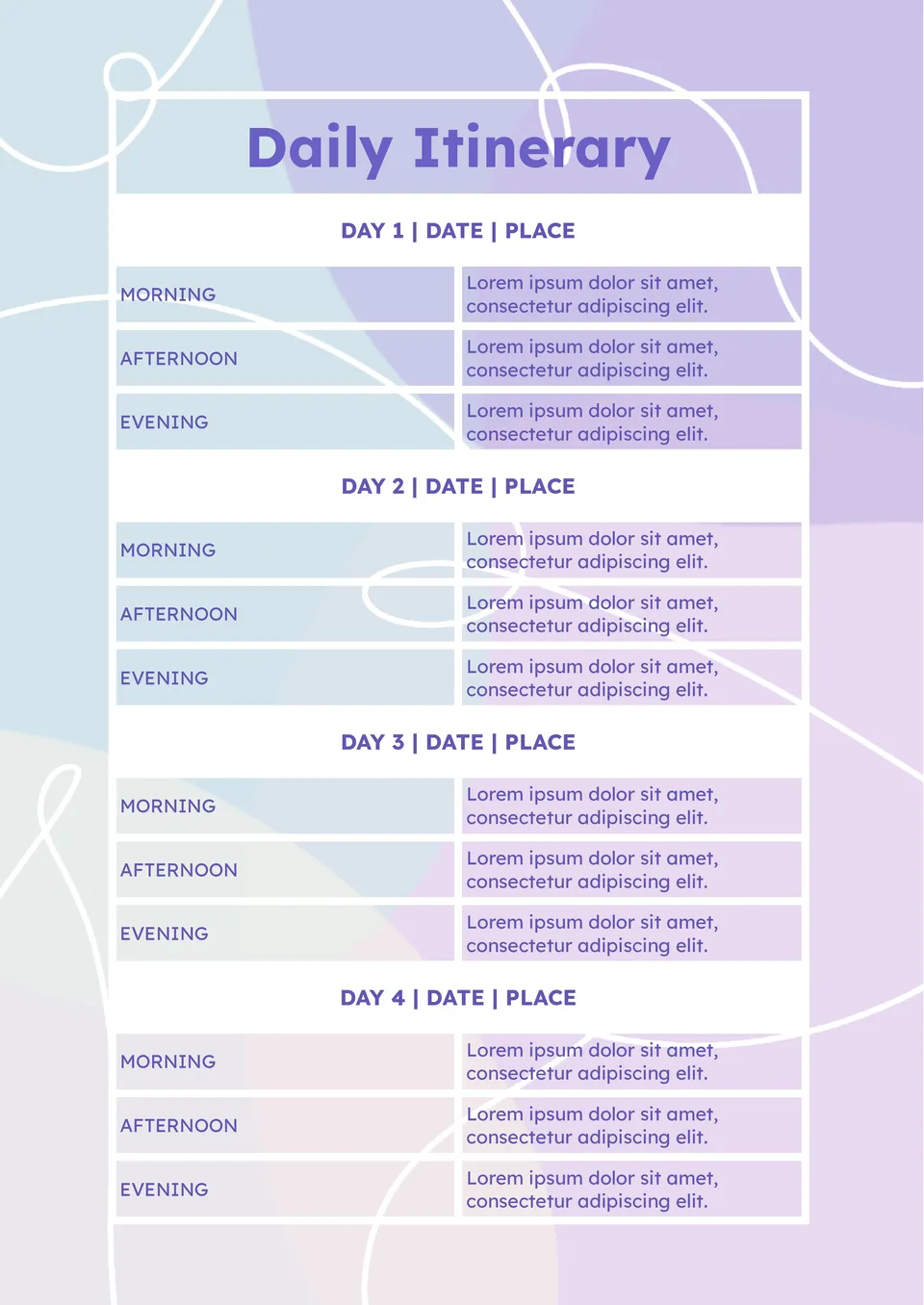 Daily Itinerary Template
