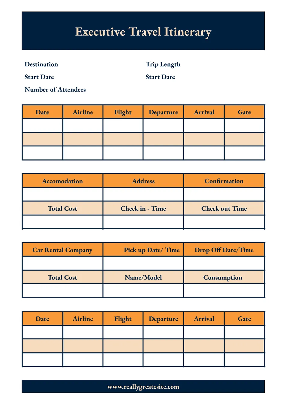 Executive Travel Itinerary Template
