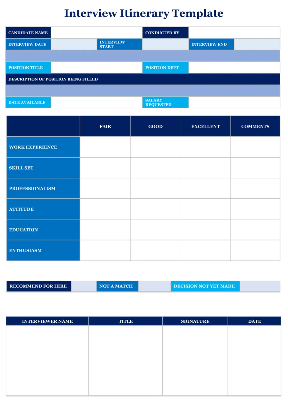 Interview Itinerary Template