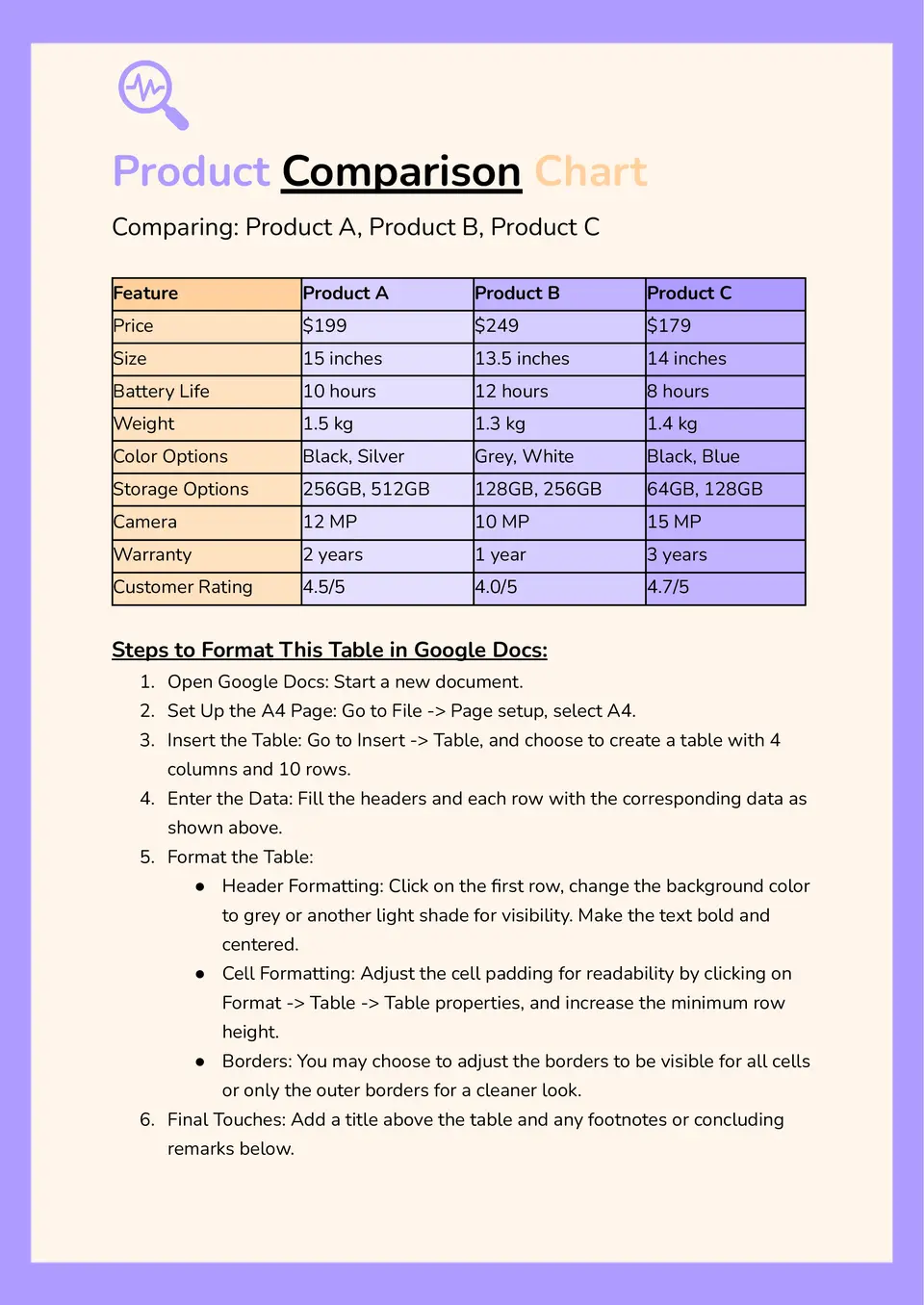 Comparison Chart Template